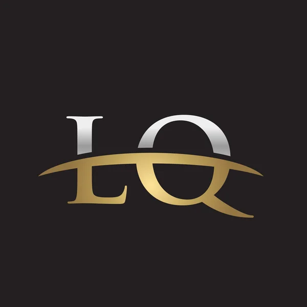Eerste brief Lo zilver goud swoosh logo swoosh logo zwarte achtergrond — Stockvector