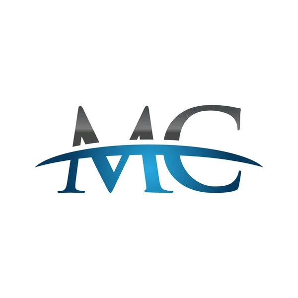 Letra inicial MC azul swoosh logo swoosh logo — Vector de stock