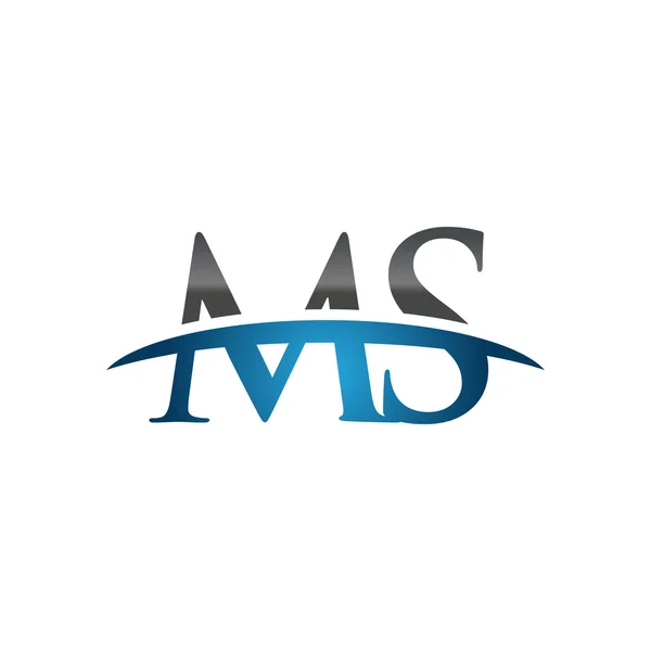 Lettera iniziale MS logo swoosh blu logo swoosh — Vettoriale Stock