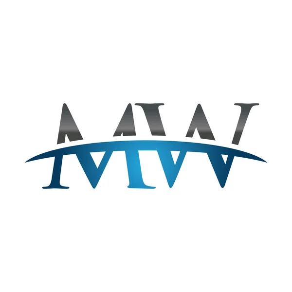 Initial letter MW blue swoosh logo swoosh logo — Stock Vector