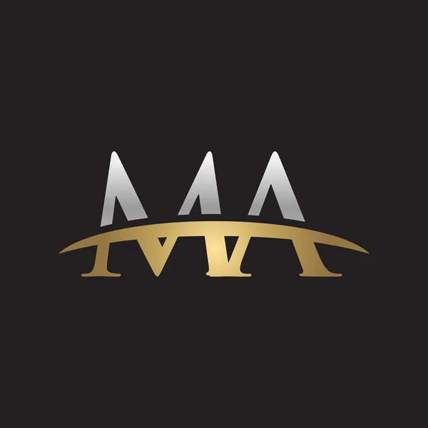 Počáteční písmeno Ma stříbro zlato swoosh logo swoosh logo černé pozadí — Stockový vektor