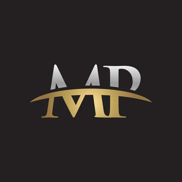  İlk harf Gümüş altın swoosh Mp logo logo siyah arka plan swoosh