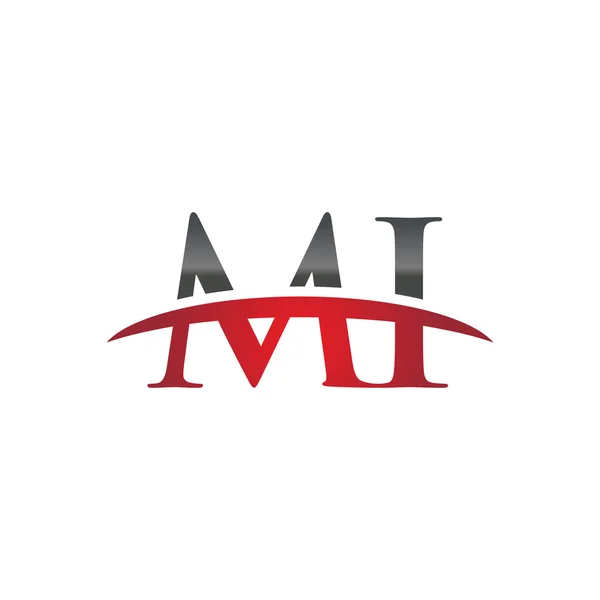 Carta inicial MI logotipo swoosh vermelho logotipo swoosh — Vetor de Stock