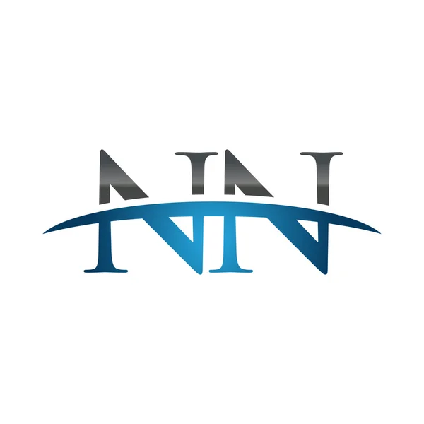 İlk harf Nn mavi swoosh logo logo swoosh — Stok Vektör
