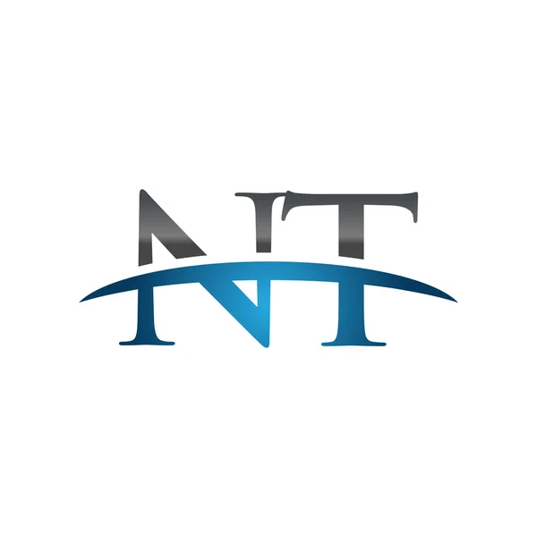 Initial letter NT blue swoosh logo swoosh logo — Stock Vector