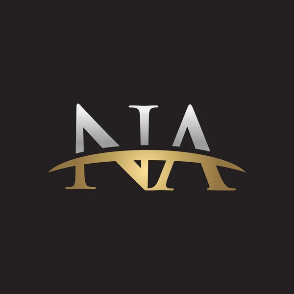 Початкова літера NA Срібний золотий флеш логотип флеша логотип чорний фон — стоковий вектор