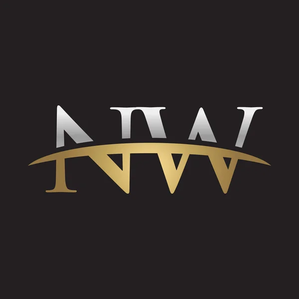 Початкова літера NW срібний золотий флеш логотип флеш логотип чорний фон — стоковий вектор