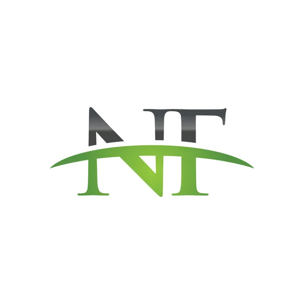 İlk harf Nf yeşil swoosh logo logo swoosh — Stok Vektör