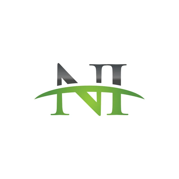 İlk harf Ni yeşil swoosh logo logo swoosh — Stok Vektör