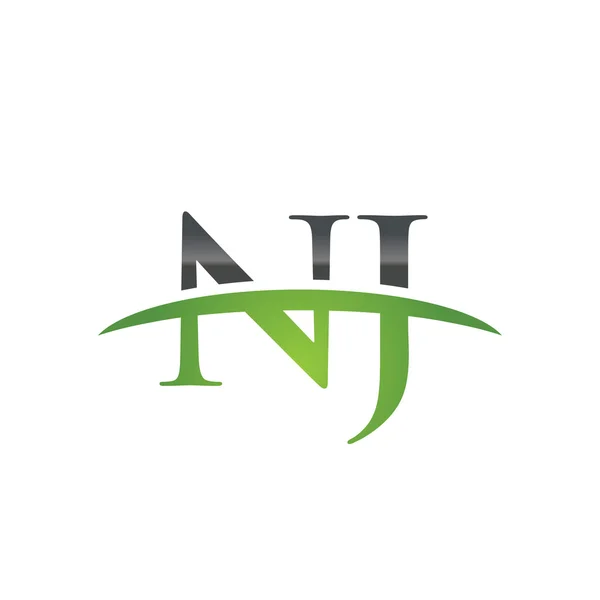 İlk harf Nj yeşil swoosh logo logo swoosh — Stok Vektör
