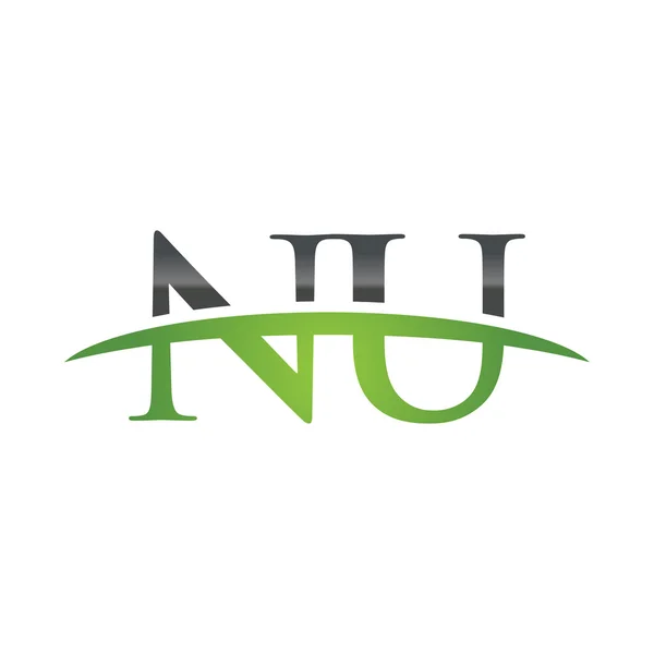 İlk Harf Nu yeşil swoosh logo logo swoosh — Stok Vektör