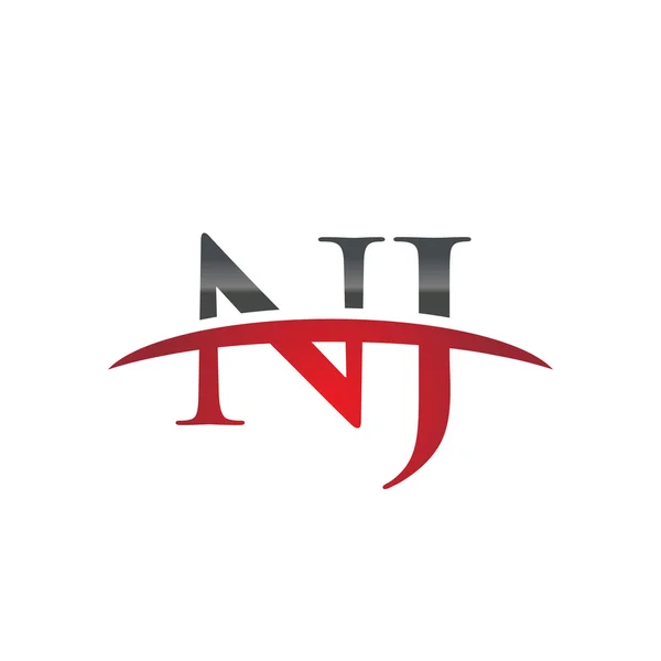 İlk harf Nj kırmızı swoosh logo logo swoosh — Stok Vektör