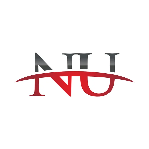 İlk Harf Nu red swoosh logo logo swoosh — Stok Vektör