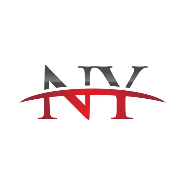 Carta inicial logotipo swoosh vermelho NY logotipo swoosh — Vetor de Stock