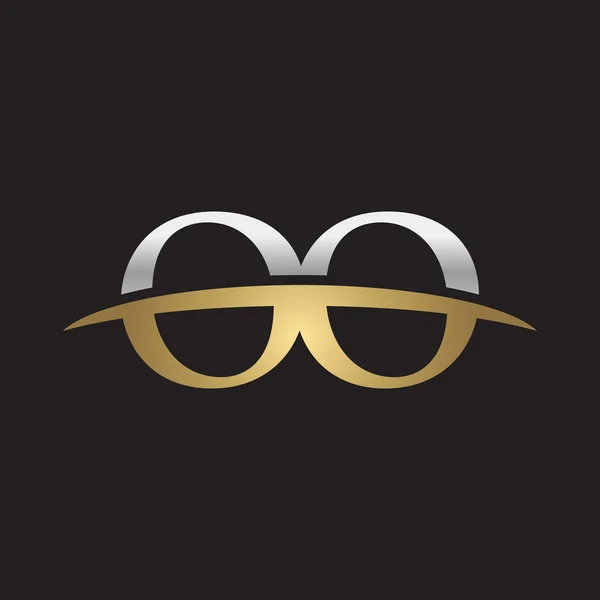 Letra inicial OO plata oro swoosh logo swoosh logo negro fondo — Vector de stock
