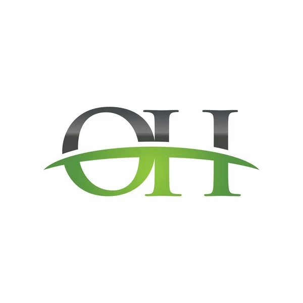 Letra inicial OH logo swoosh verde logotipo swoosh — Vector de stock