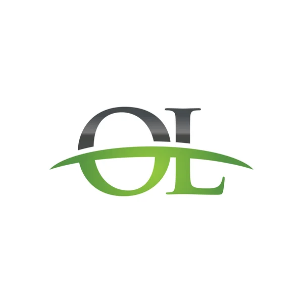 Initial letter OL green swoosh logo swoosh logo — Stock Vector