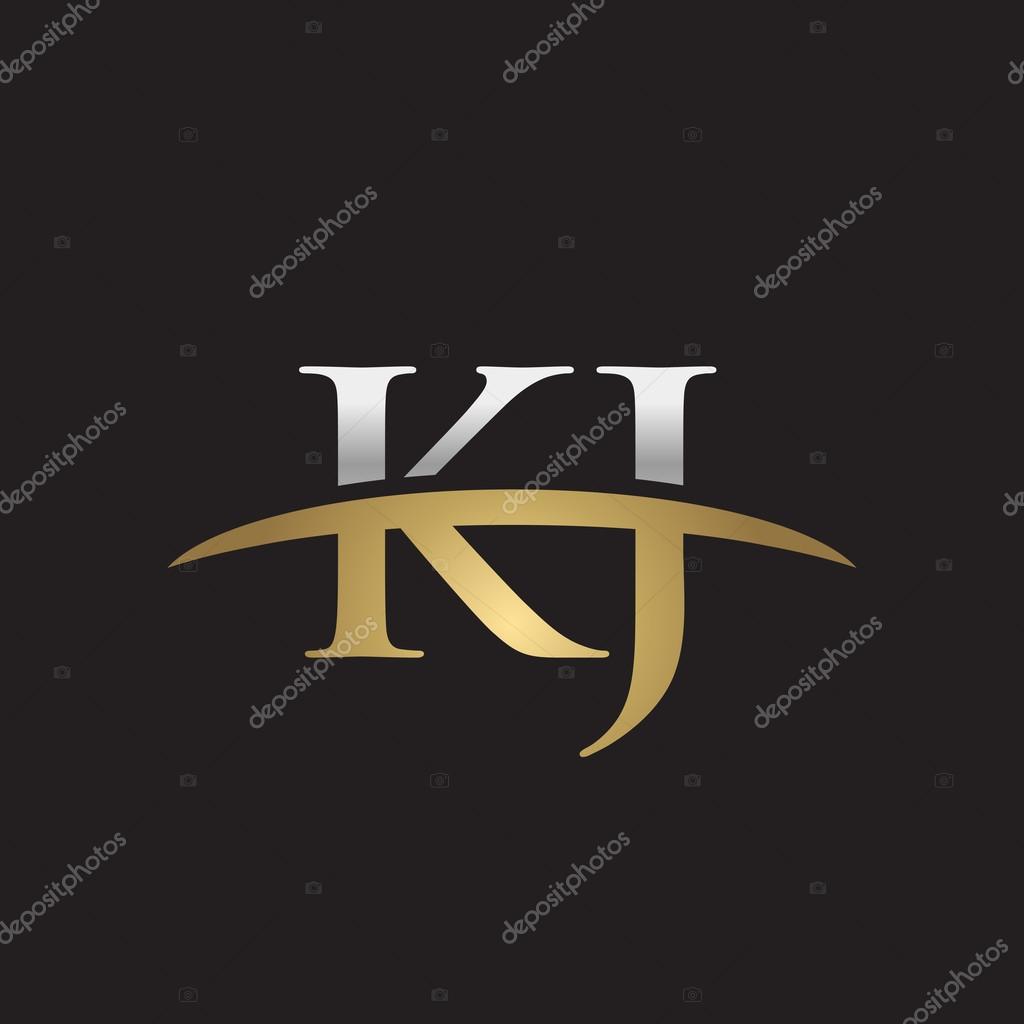Initial letter KJ with swoosh logo template
