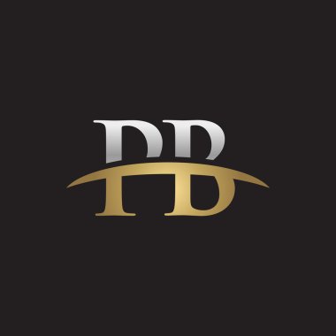 İlk harf Gümüş altın swoosh Pb logo logo siyah arka plan swoosh