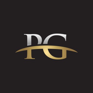 İlk harf Gümüş altın swoosh Pg logo logo siyah arka plan swoosh