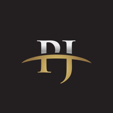 İlk harf Gümüş altın swoosh Pj logo logo siyah arka plan swoosh