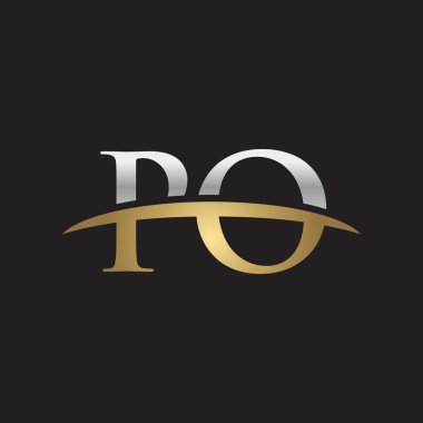 İlk harf Gümüş altın swoosh Po logo logo siyah arka plan swoosh