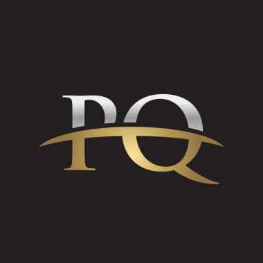 İlk harf Gümüş altın swoosh Pq logo logo siyah arka plan swoosh