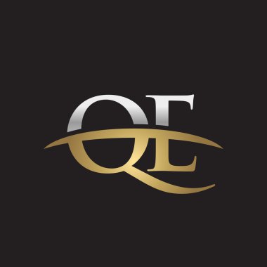  İlk harf Gümüş altın swoosh Qe logo logo siyah arka plan swoosh