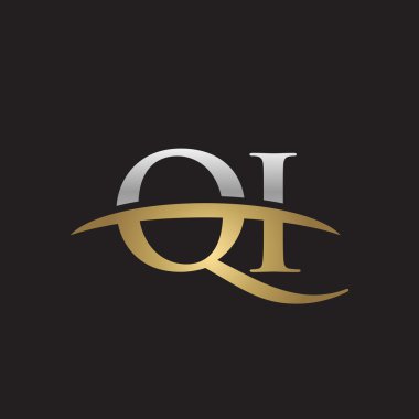  İlk harf Gümüş altın swoosh Qi logo logo siyah arka plan swoosh
