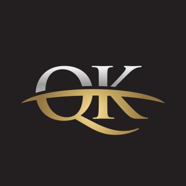  İlk harf Gümüş altın swoosh Qk logo logo siyah arka plan swoosh