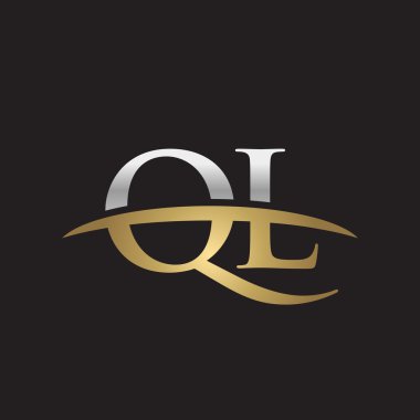  İlk harf Gümüş altın swoosh Ql logo logo siyah arka plan swoosh