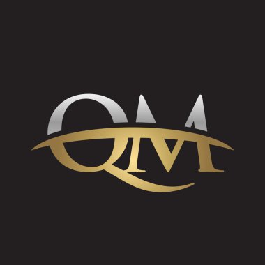  İlk harf Gümüş altın swoosh Qm logo logo siyah arka plan swoosh
