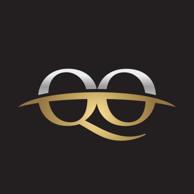  İlk harf Gümüş altın swoosh Qo logo logo siyah arka plan swoosh