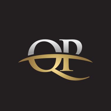  İlk harf Gümüş altın swoosh Qp logo logo siyah arka plan swoosh
