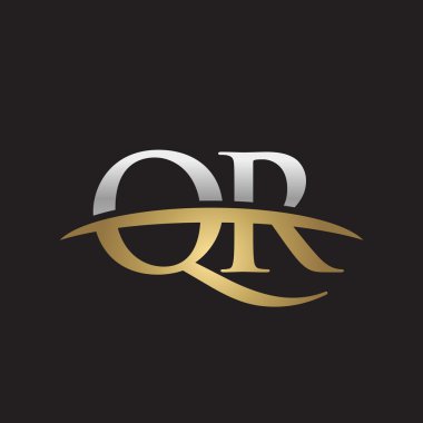  İlk harf Gümüş altın swoosh Qr logo logo siyah arka plan swoosh