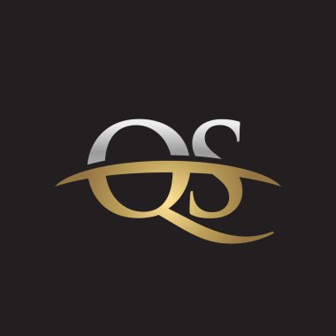  İlk harf Qs Gümüş altın swoosh logo logo siyah arka plan swoosh