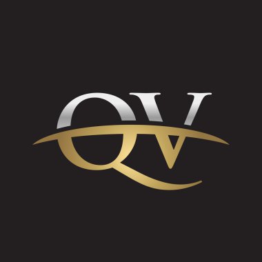  İlk harf Gümüş altın swoosh Qv logo logo siyah arka plan swoosh