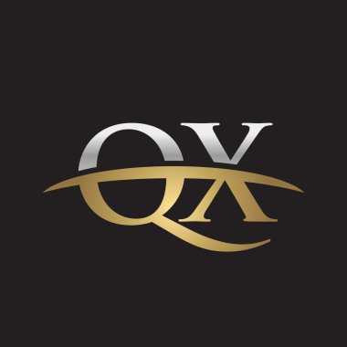  İlk harf Gümüş altın swoosh Qx logo logo siyah arka plan swoosh