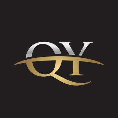 İlk harf Gümüş altın swoosh Qy logo logo siyah arka plan swoosh