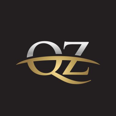  İlk harf Gümüş altın swoosh Qz logo logo siyah arka plan swoosh