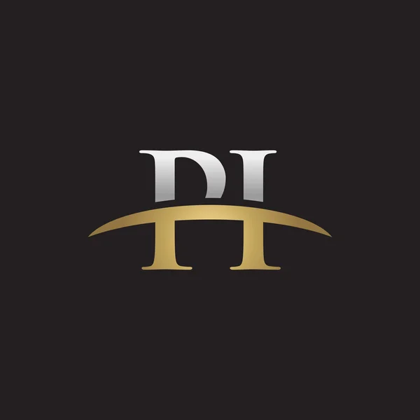 İlk harf Gümüş altın swoosh Pi logosu logo siyah arka plan swoosh — Stok Vektör