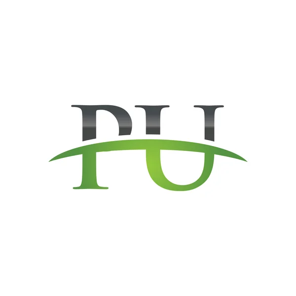 Initial letter PU green swoosh logo swoosh logo — Stock Vector