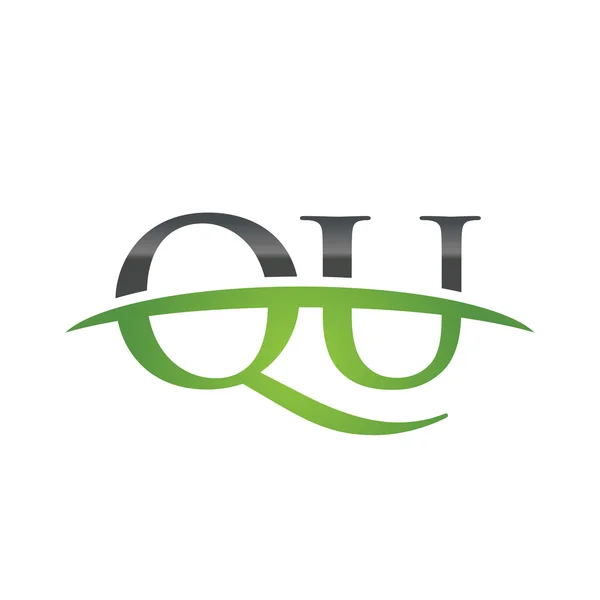 Literą Qu zielone logo swoosh swoosh logo — Wektor stockowy