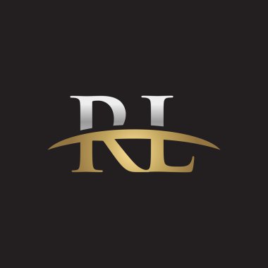 İlk harf Gümüş altın swoosh Rl logo logo siyah arka plan swoosh