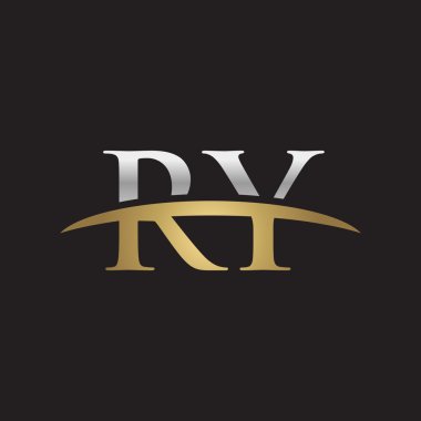 İlk harf Gümüş altın swoosh Ry logo logo siyah arka plan swoosh