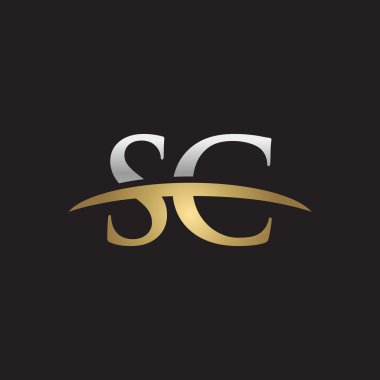 İlk harf Gümüş altın swoosh Sc logo logo siyah arka plan swoosh