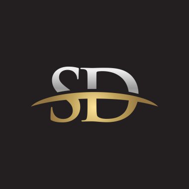 İlk harf Gümüş altın swoosh Sd logosu logo siyah arka plan swoosh