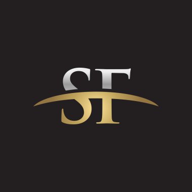 İlk harf Gümüş altın swoosh Sf logo logo siyah arka plan swoosh