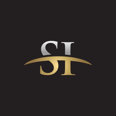 İlk harf Gümüş altın swoosh Si logo logo siyah arka plan swoosh