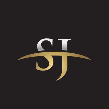 İlk harf Gümüş altın swoosh Sj logo logo siyah arka plan swoosh